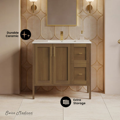 Forme 36" Modular Freestanding Bathroom Vanity with Sink Top in Brown Oak