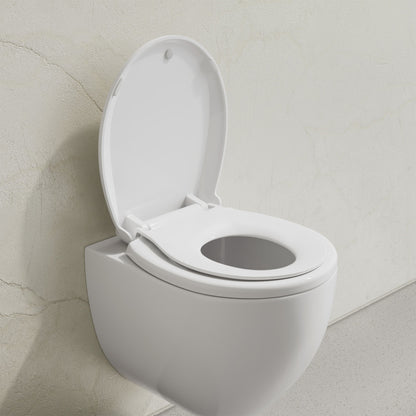 Round Toilet Seat with Toddler Seat Built In, Family Toilet Seat in Glossy White
