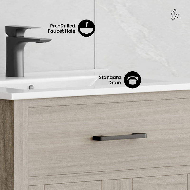 Burdon 24" Freestanding Bathroom Vanity in Weathered Oak with Sink Top