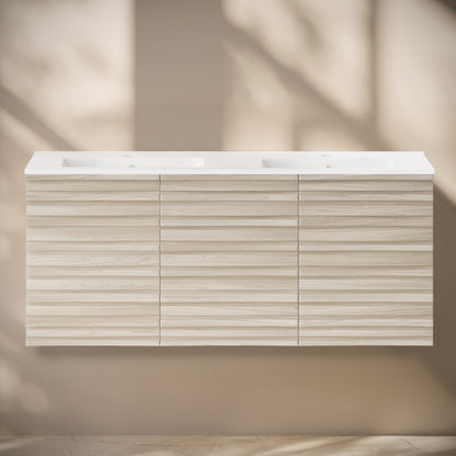 Cascade 48" Wall-Mounted Bathroom Vanity in White Oak with Double Basin Sink Top