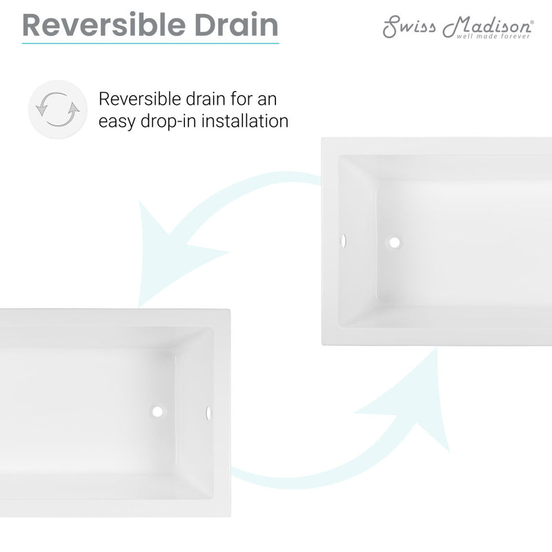 Voltaire 60" x 36" Reversible Drain Drop-In Bathtub