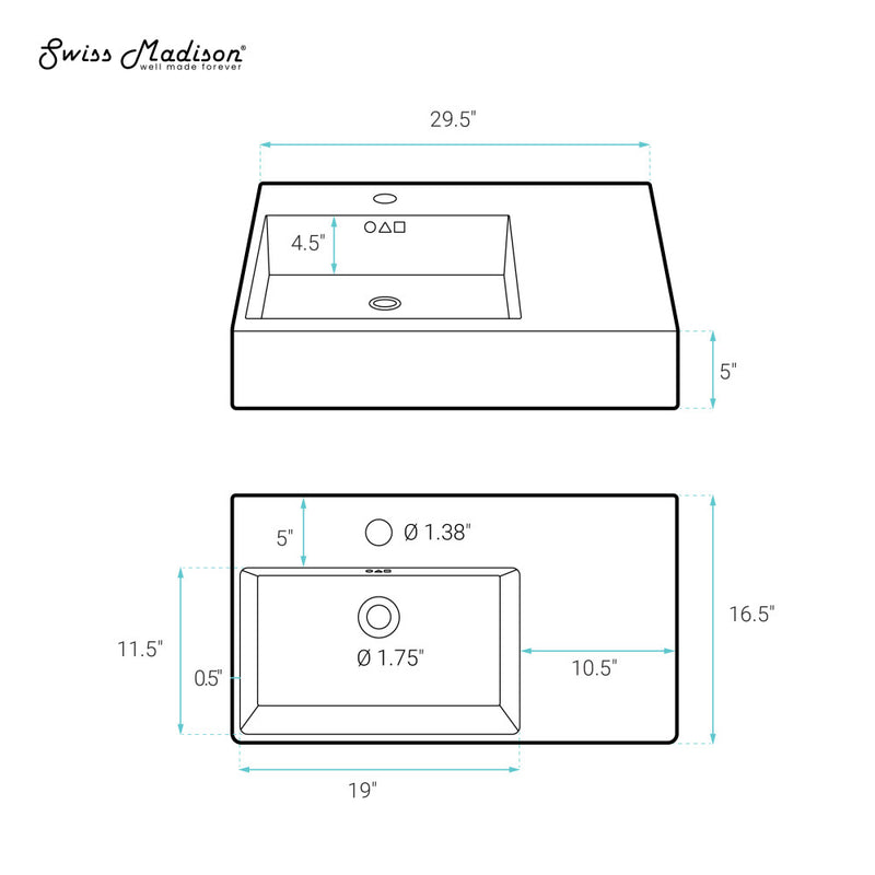 St. Tropez 30" Rectangle Wall-Mounted Sink with Left Side Faucet Mount
