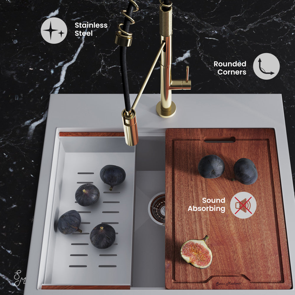 Ravi Single Basin 25 x 22 Topmount Kitchen Workstation Sink