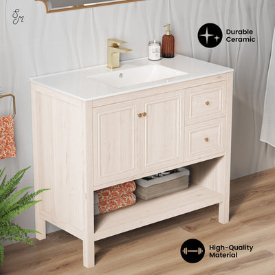 Château 36" Freestanding Bathroom Vanity in White Oak with Sink Top