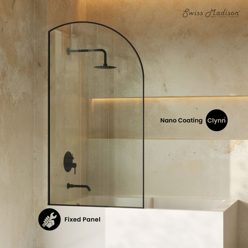 Demi 34 x 58 Framed Fixed 3/8 in. (10mm) Clear Tempered Glass Tub Door with Black Matte Frame