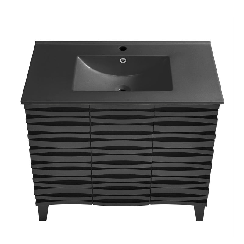 Cascade 36 in. Black Oak Bathroom Vanity With Black Ceramic Sink Top