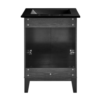 Cascade 24 in. Black Oak Bathroom Vanity With Black, 3-Hole Ceramic Sink Top