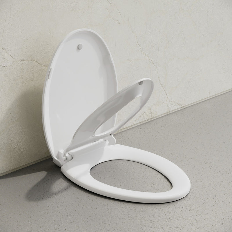 Elongated Toilet Seat with Toddler Seat Built In, Family Toilet Seat in Glossy White