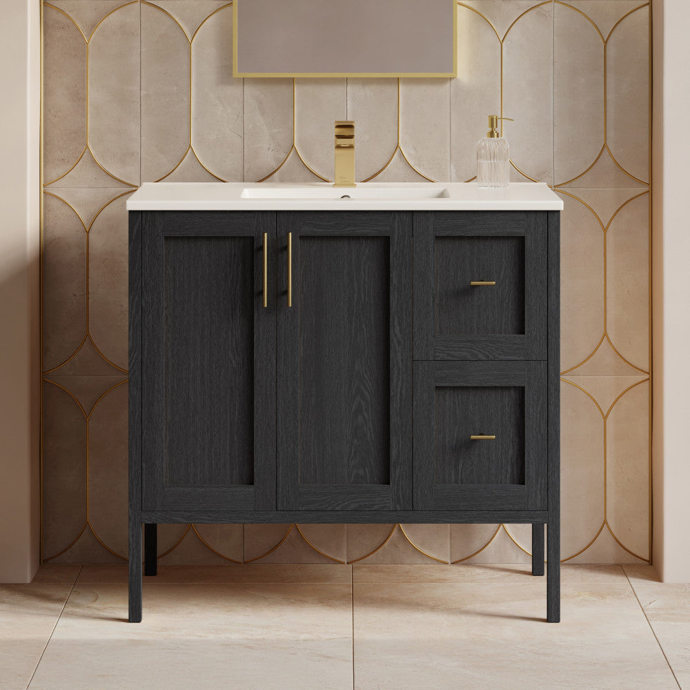 Forme 36" Modular Freestanding Bathroom Vanity with Sink Top in Black Oak