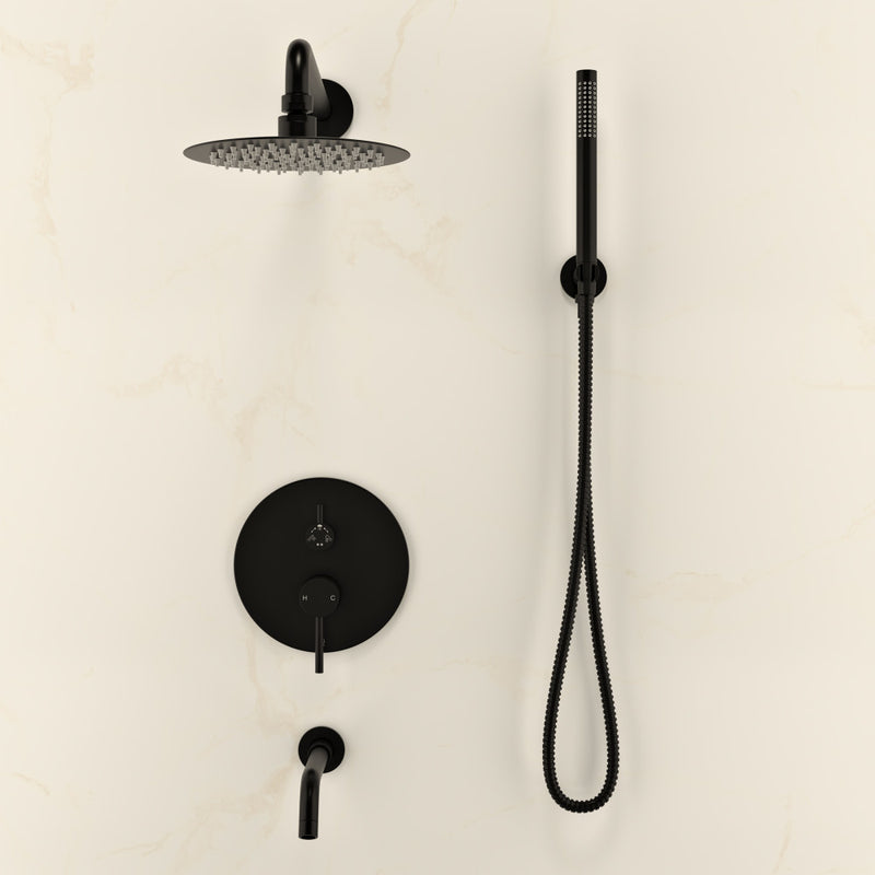 Ivy 1.8 GPM Wall Mount Fixed Shower Head with Hand Sprayer and Tub Filler in Matte Black, Valve Included