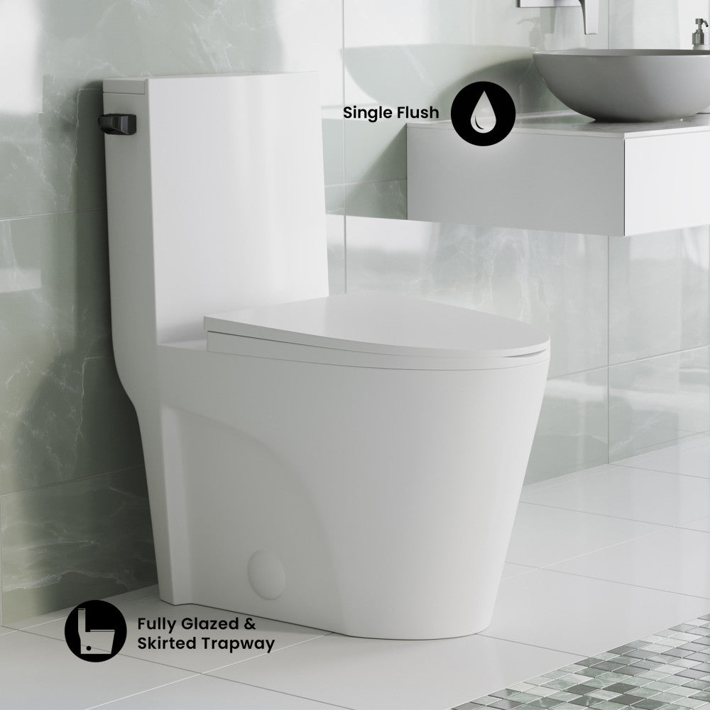 St. Tropez One Piece Elongated Toilet Side Flush 1.28 gpf with Black Hardware