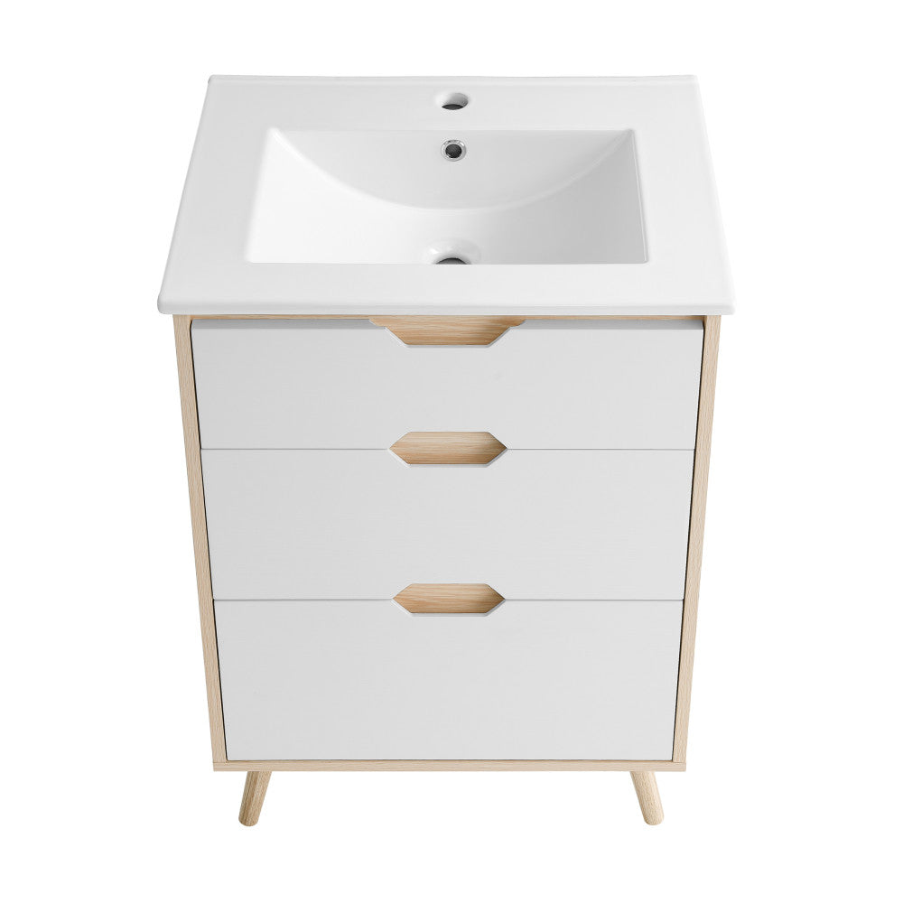 Brusque 24" Freestanding Bathroom Vanity in Natural Oak with Sink Top