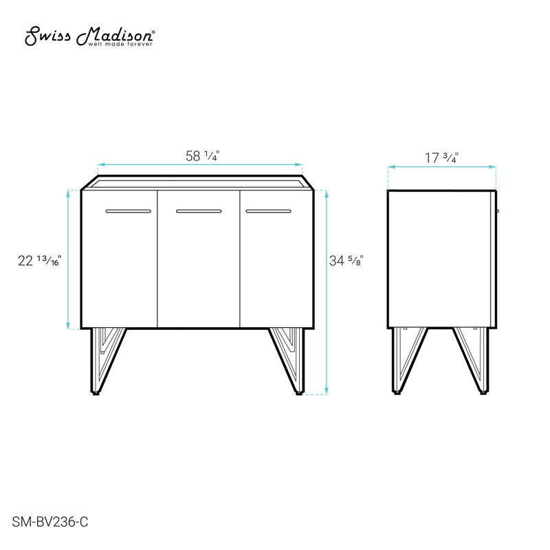 Annecy 60 Brushed Grey Bathroom Vanity Cabinet Only (SM-BV236)