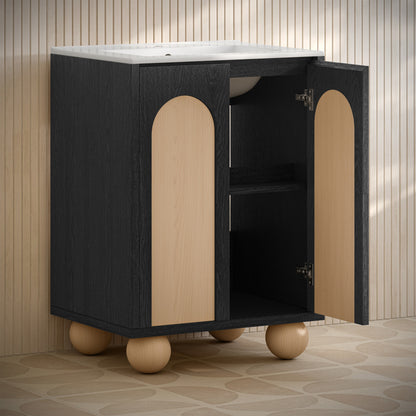 Porte 24" Freestanding Bathroom Vanity in Black Oak with Sink Top
