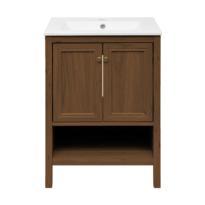 Chateau 24" Freestanding Bathroom Vanity in Brown Oak with Sink Top
