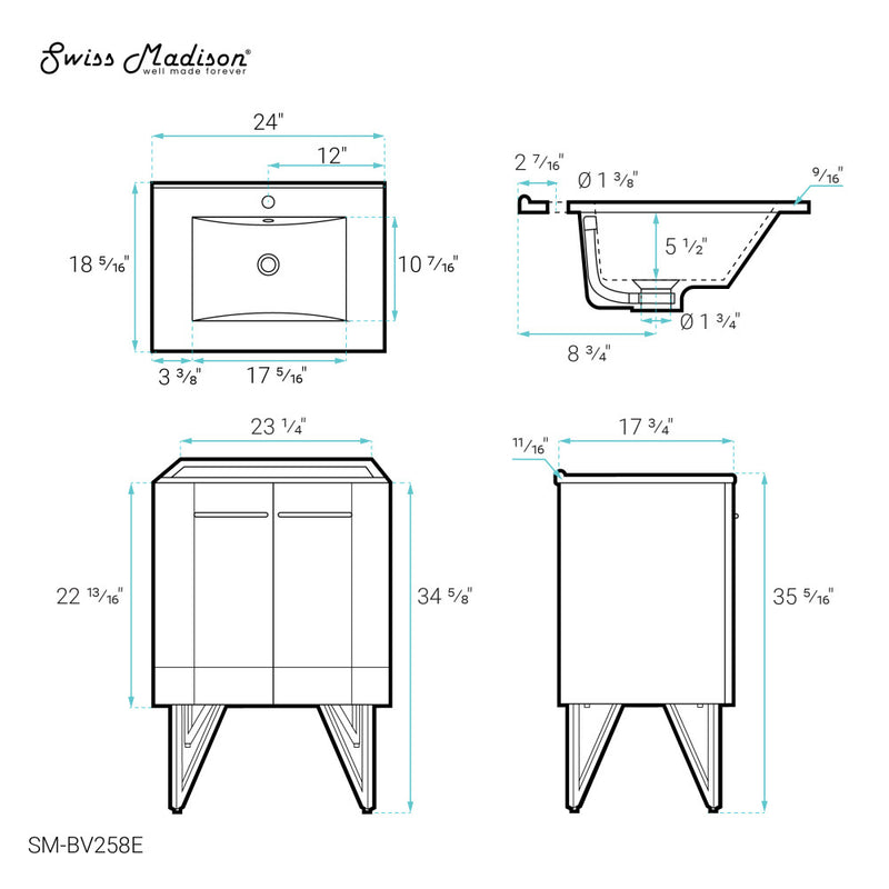 Annecy 24" Freestanding Bathroom Vanity in Purple with Sink Top
