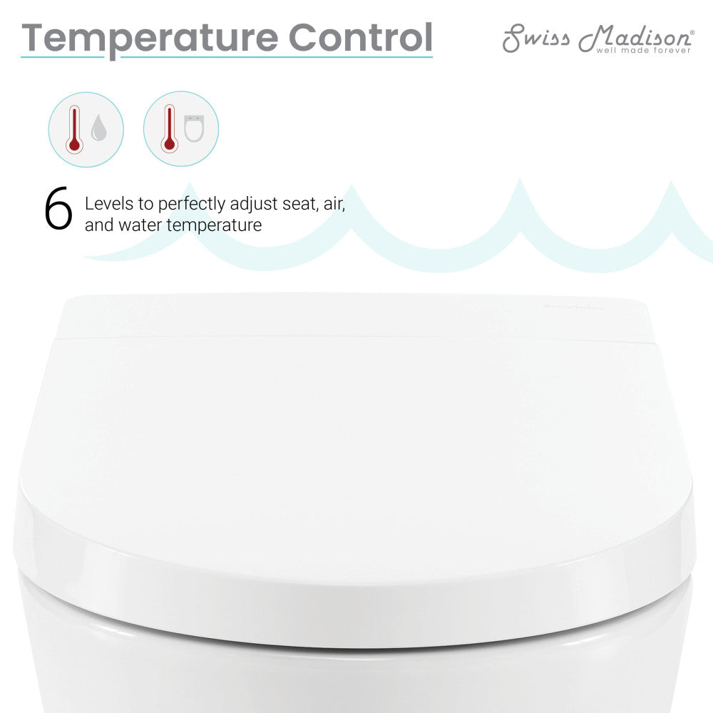 Wall-hung smart toilet with built-in bidet, soft-close seat, temperature control, white porcelain finish.