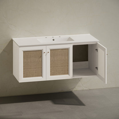 Classe 48" Wall-Mounted Bathroom Vanity in White Oak with Widespread Faucet Holes Vanity Top