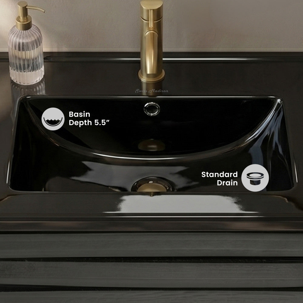 18" Vanity Sink Top in Glossy Black