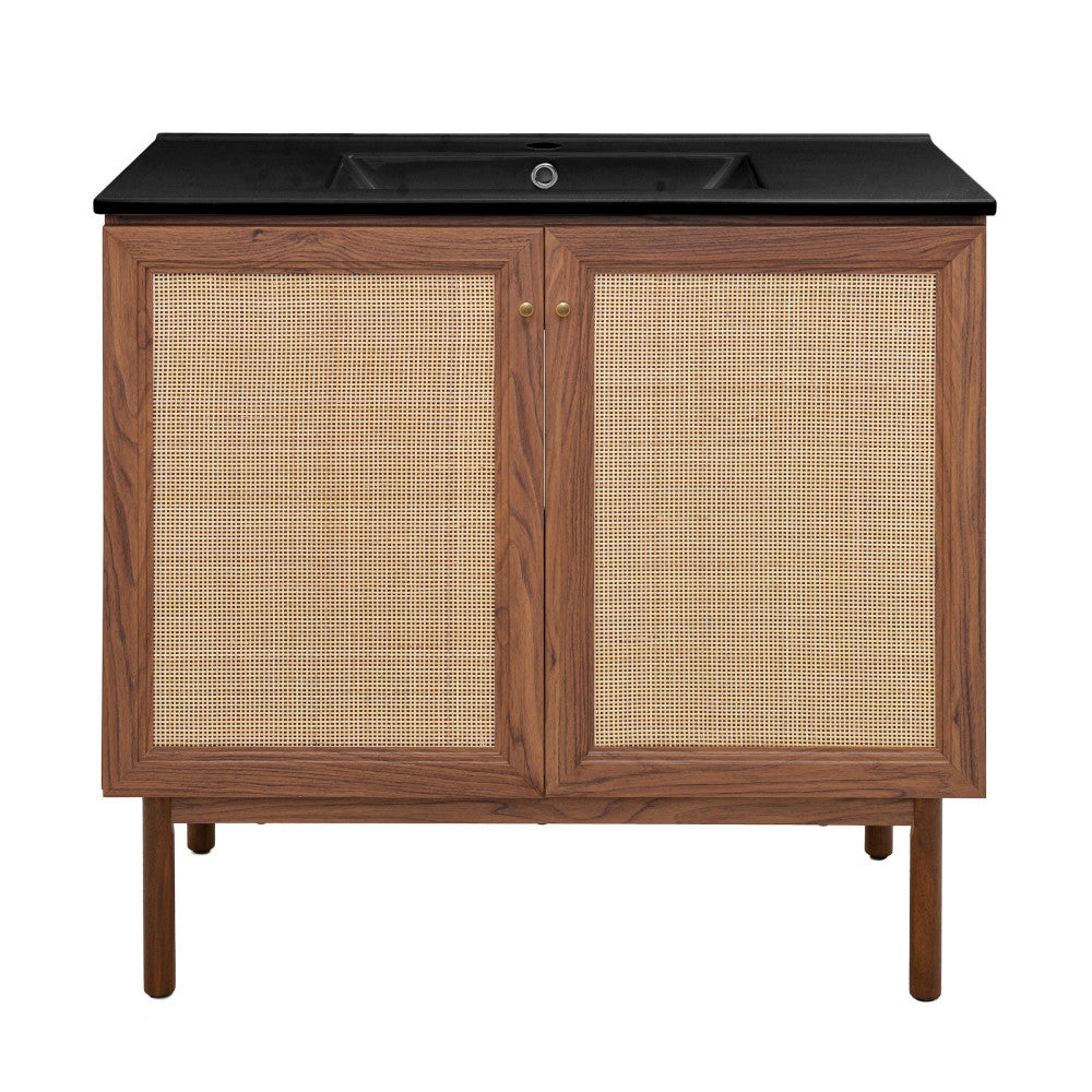 Classe 36" Freestanding Bathroom Vanity in Brown Oak with Black Sink Top