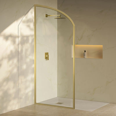Demi 34 x 76 Framed Fixed 3/8 in. (10mm) Clear Tempered Glass Shower Door with Gold Brushed Frame