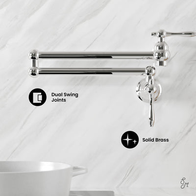 Plaisir Retractable Wall Mount Pot Filler Faucet in Polished Chrome