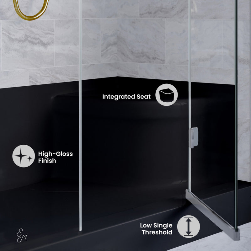 Aquatique 60" x 32" Left Drain, Shower Base in Matte Black