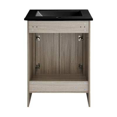 Burdon 24 in. Brown Oak Bathroom Vanity With Black Ceramic Sink Top