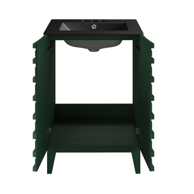 Cascade 24" Freestanding Bathroom Vanity in Green Oak with Black 3-Hole Centerset Sink Top