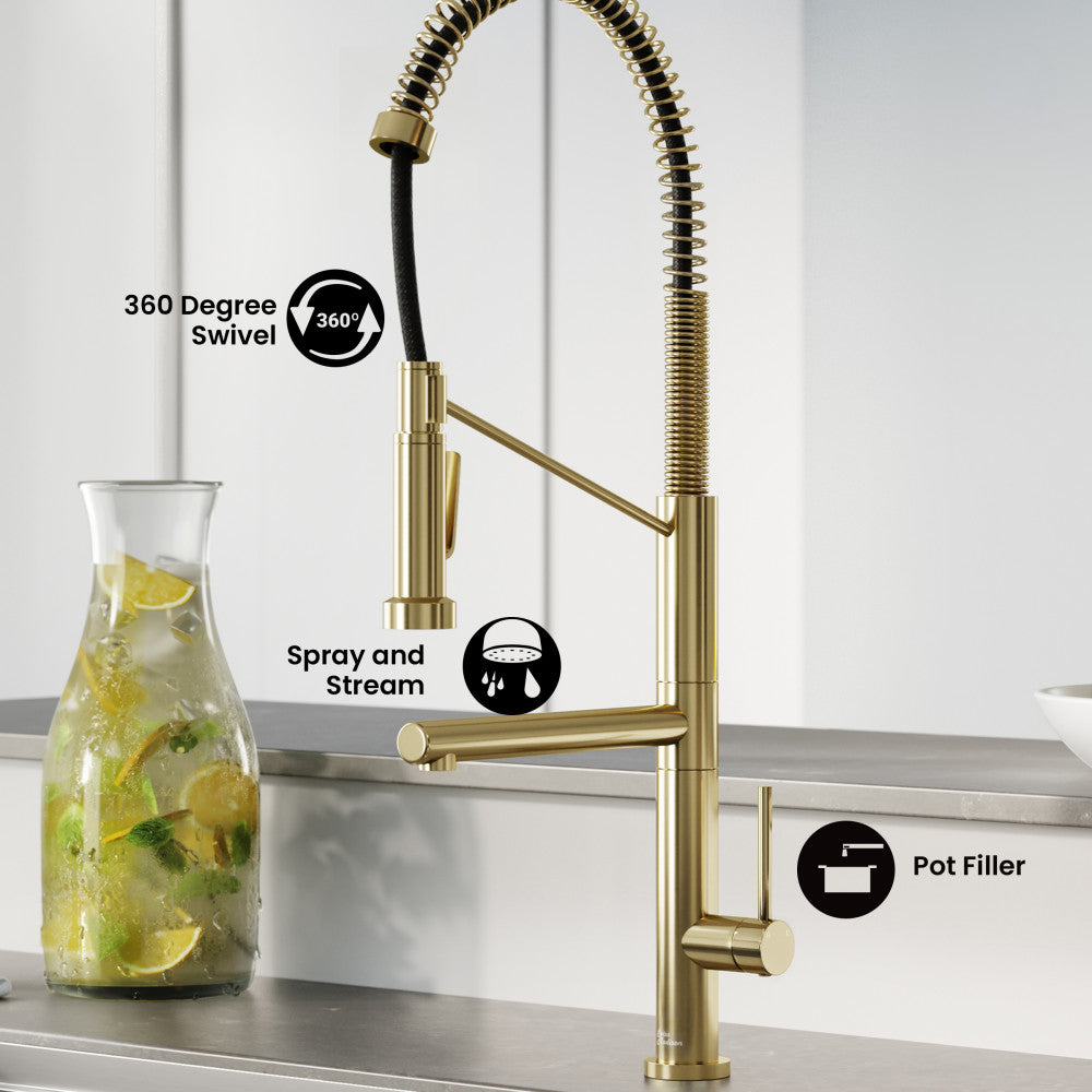 Nouvet Single Handle, Pull-Down Kitchen Faucet with Pot Filler in Brushed Gold