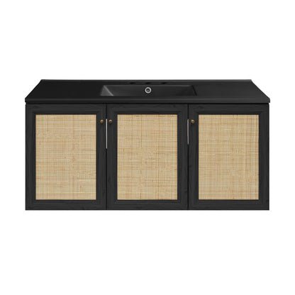 Classe 48" Wall-Mounted Bathroom Vanity in Black Oak with Black 3-Hole Widespread Sink Top