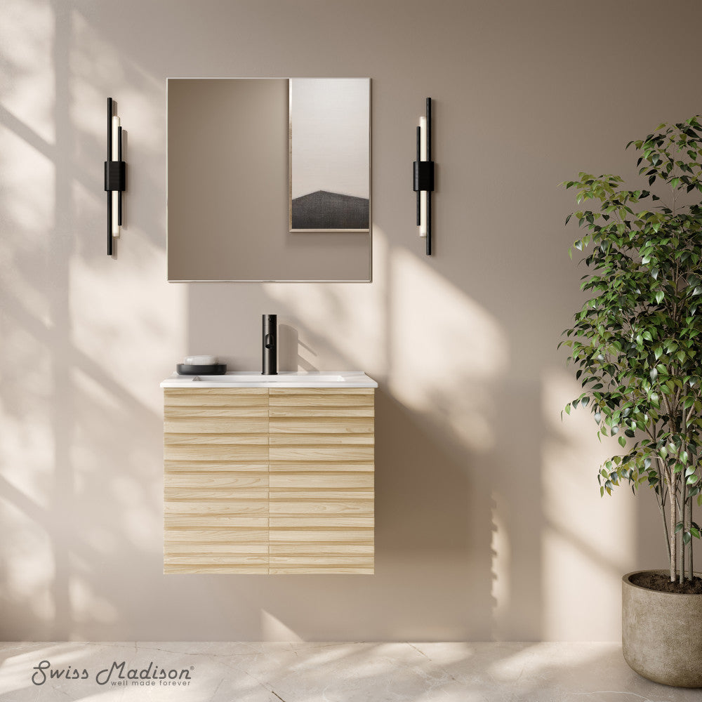 Cascade 24" Wall-Mounted Bathroom Vanity in Natural Oak with Sink Top