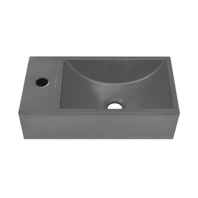 Lisse 16" Concrete Rectangle Wall-Mounted Sink with Left Side Faucet Mount in Matte Dark Gray