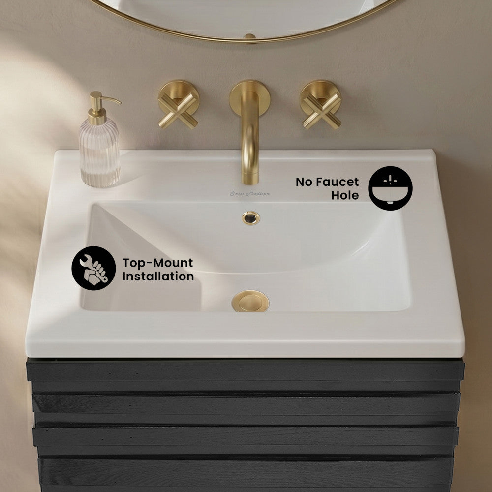 18" Zero Hole Vanity Sink Top in Glossy White