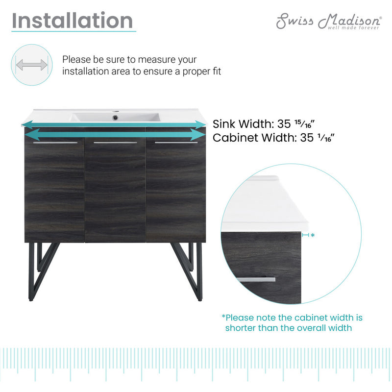 Annecy 36" Freestanding Bathroom Vanity in Black Walnut with Sink Top