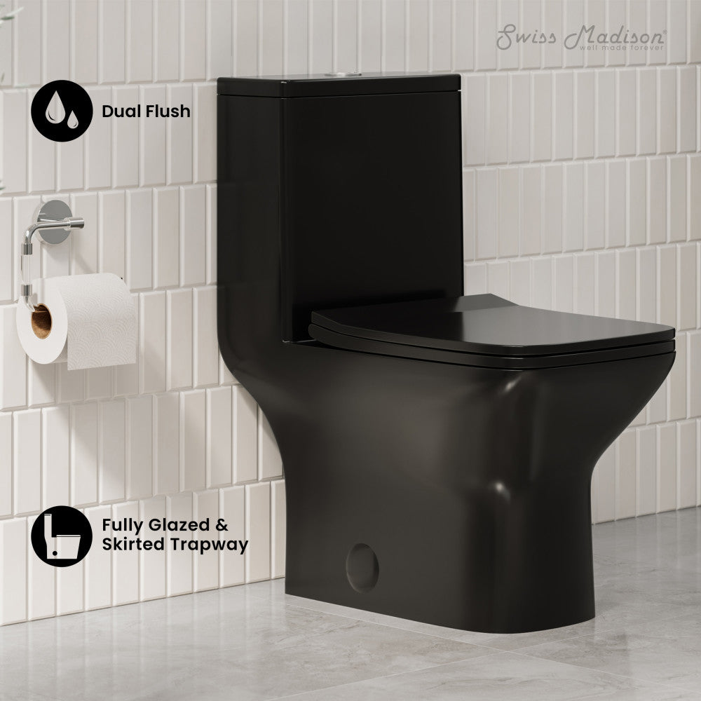 Carre One-Piece 12" Rough-in 1.1/1.6 GPF Dual Top Flush Square Toilet in Glossy Black