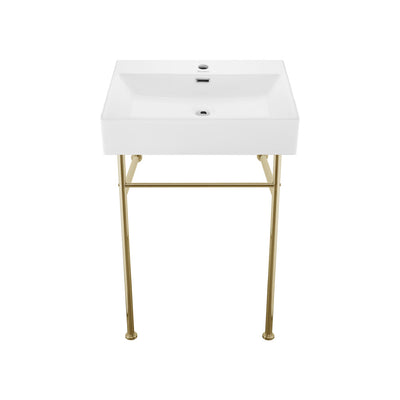 Claire 24 Ceramic Console Sink White Basin Gold Legs