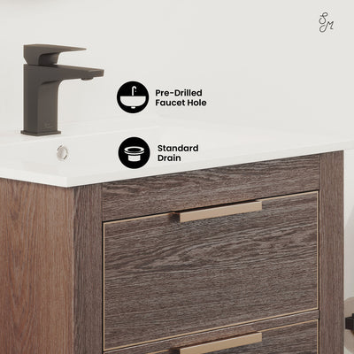 Hugo 24" Freestanding Bathroom Vanity in Brown Oak with Sink Top