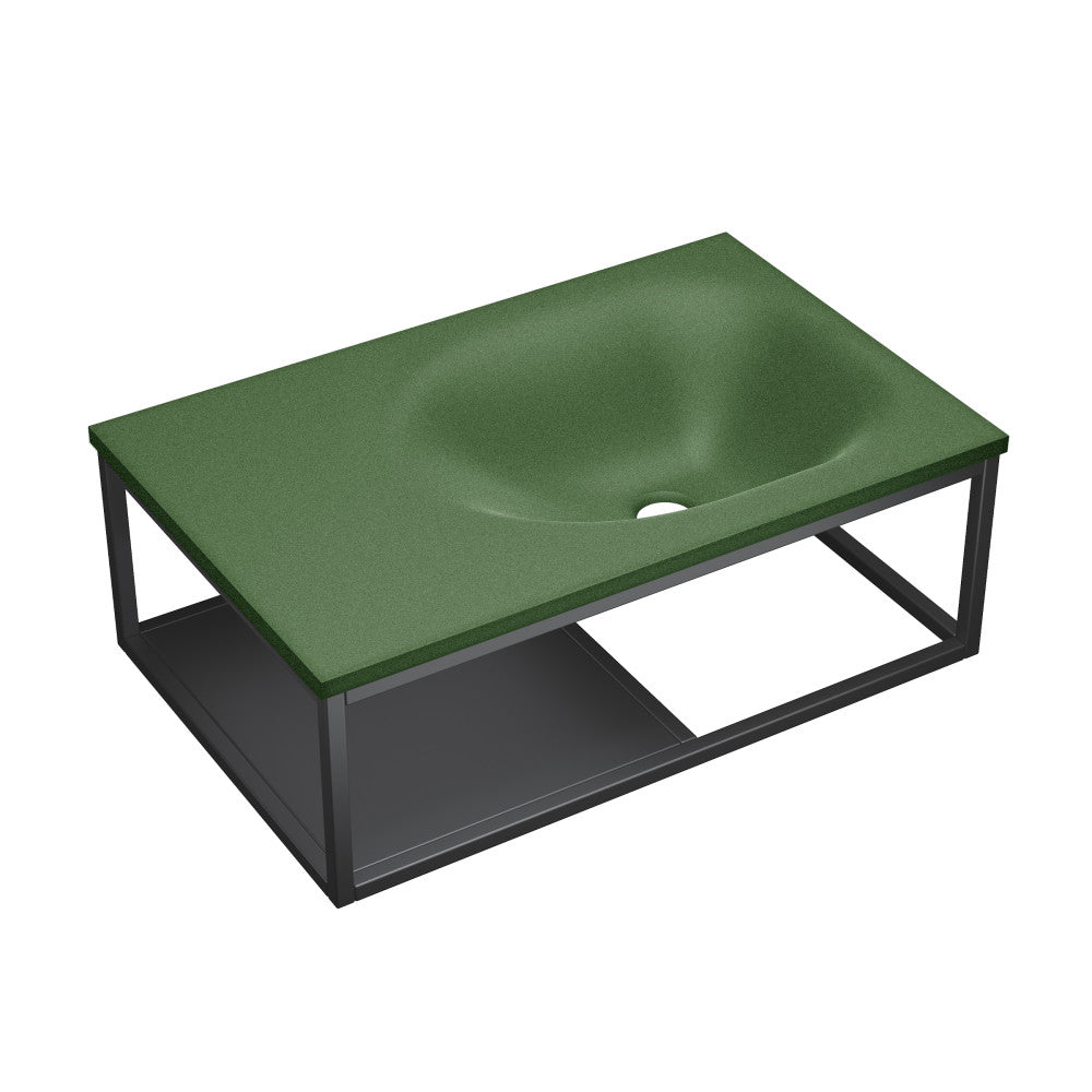 Lisse 24" Rectangle Concrete Wall-Mount Bathroom Sink in Royal Green with Matte Black Frame