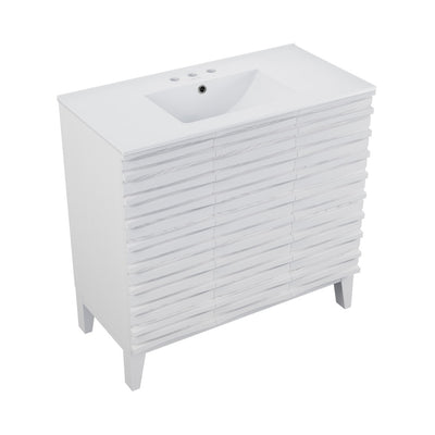 Cascade 36 in. White Oak Bathroom Vanity With White, 3-Hole Ceramic Sink Top