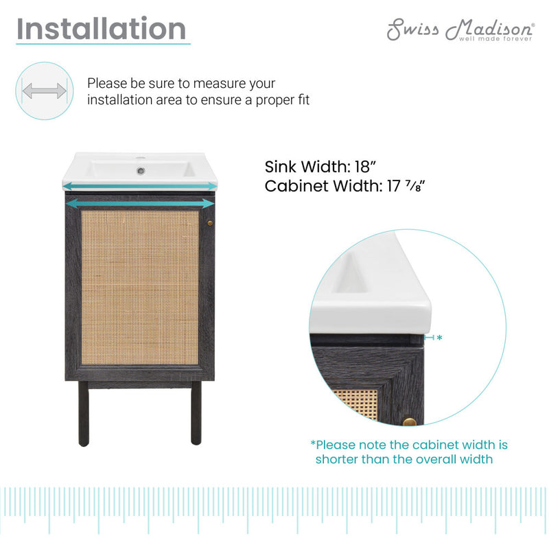 Classe 18" Freestanding Bathroom Vanity in Black Oak with Sink Top