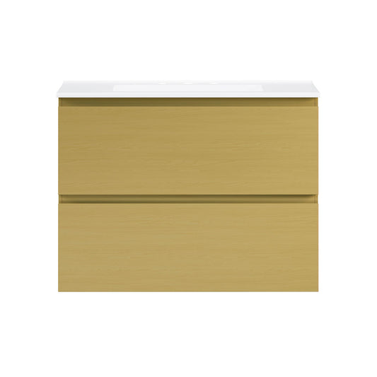 Liberte 30" Wall-Mounted Bathroom Vanity in Natural Oak with 3-Hole Widespread Sink Top
