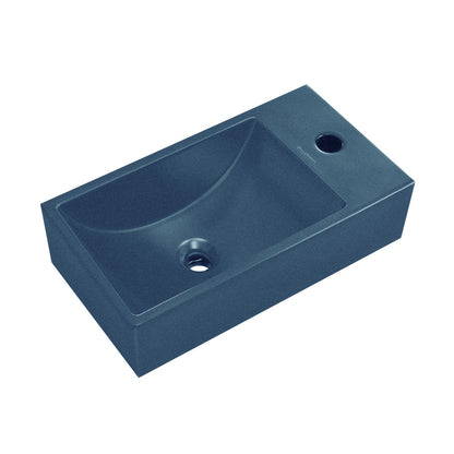 Lisse 16" Concrete Rectangle Wall-Mounted Sink with Right Side Faucet Mount in Matte Royal Blue