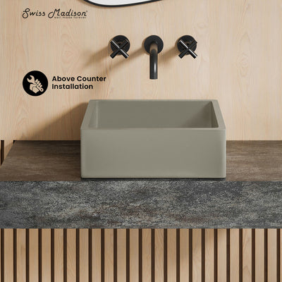 Lisse 15.5" Concrete Square Vessel Sink in Matte Taupe