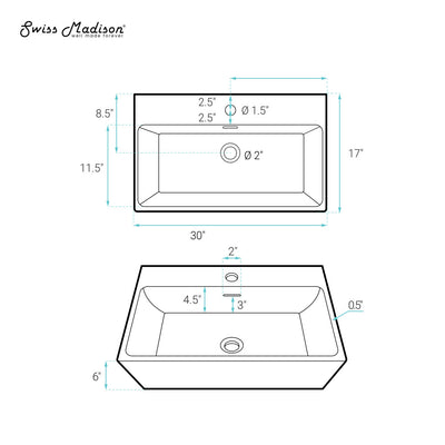 Claire 30" Rectangle Wall-Mount Bathroom Sink in Matte Black