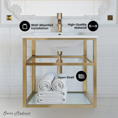 Pierre 24 Single, Open Shelf, Gold Metal Frame Bathroom Vanity