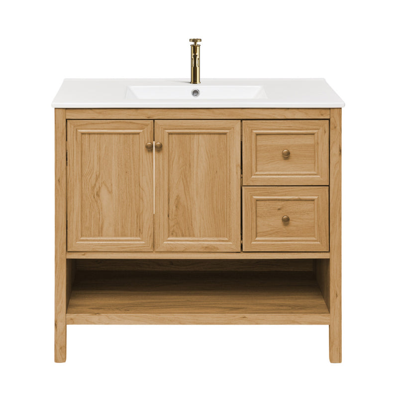 Chateau 36" Freestanding Bathroom Vanity in Golden Oak with Sink Top