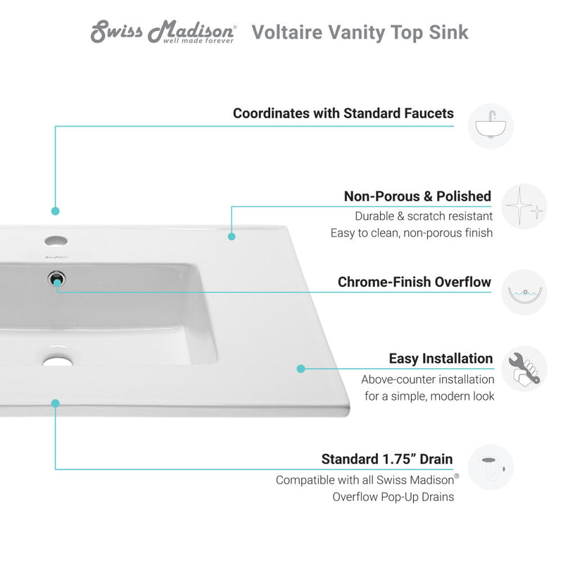 Voltaire 31 Vanity Top Sink with Single Faucet Hole