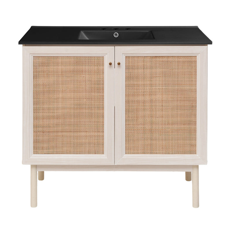 Classe 36 in. White Oak Bathroom Vanity With Black, 3-Hole Ceramic Sink Top