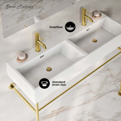 Claire 48" Double Basin Console Sink with Glossy Gold Legs